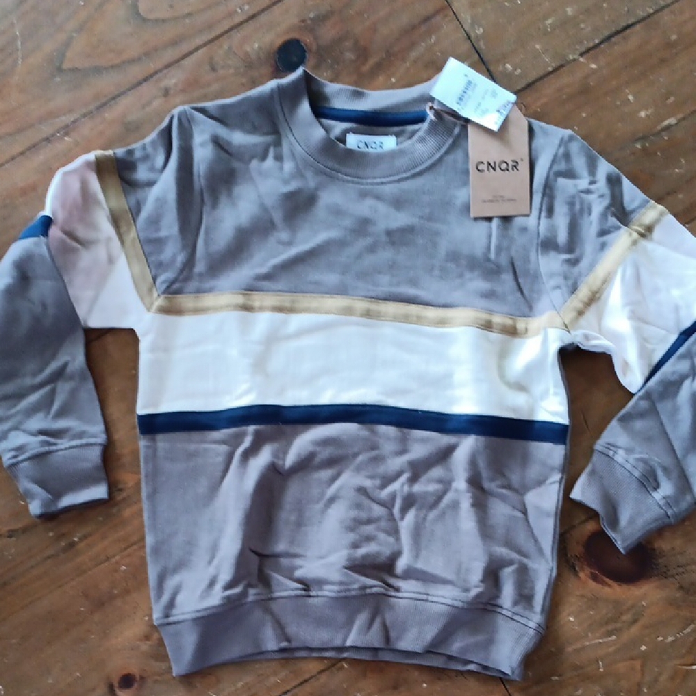 Brown and Cream Colorblock Sweatshirt with Ribbed Cuffs